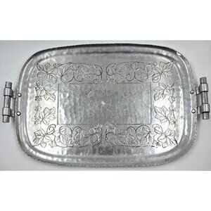 World Hand Forged Vintage Aluminum Serving Tray Handles Ivy Leaf 9.5" x 14.5"